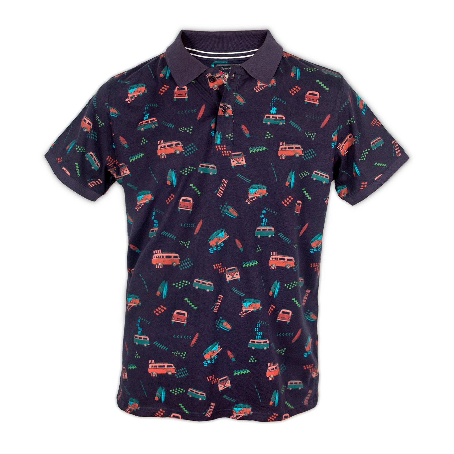 Polo de hombre de manga corta marino con estampado de caravanas
