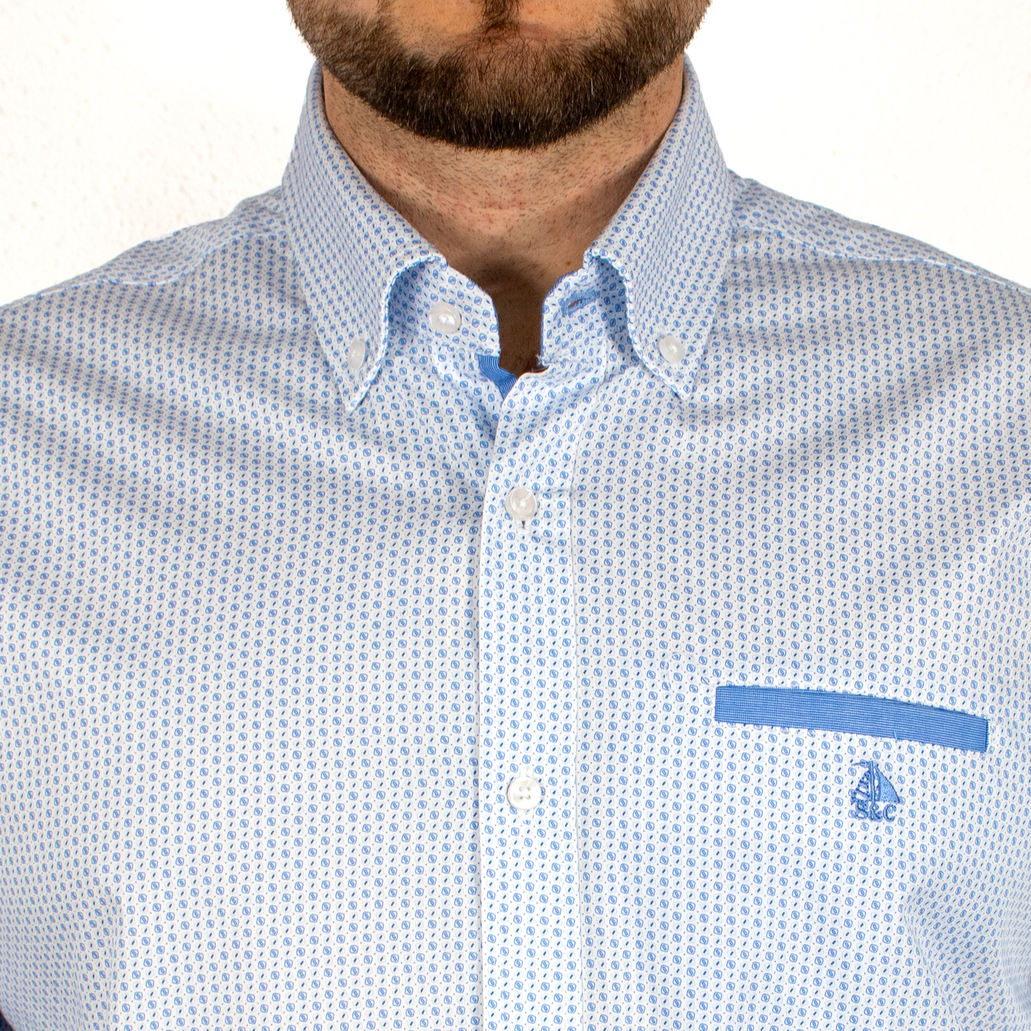 Camisa Hombre Manga Larga Detalles Celeste