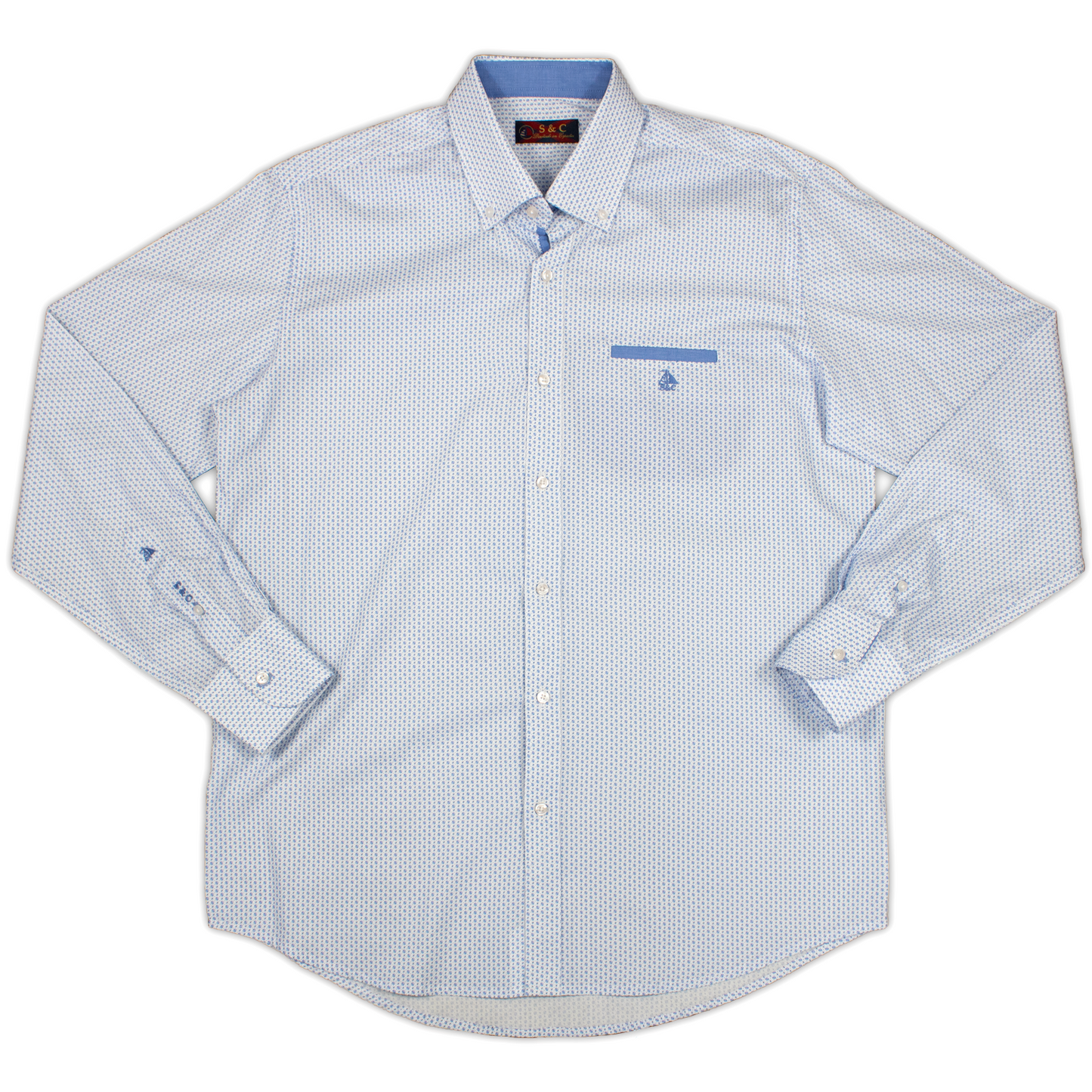 Camisa Hombre Manga Larga Detalles Celeste