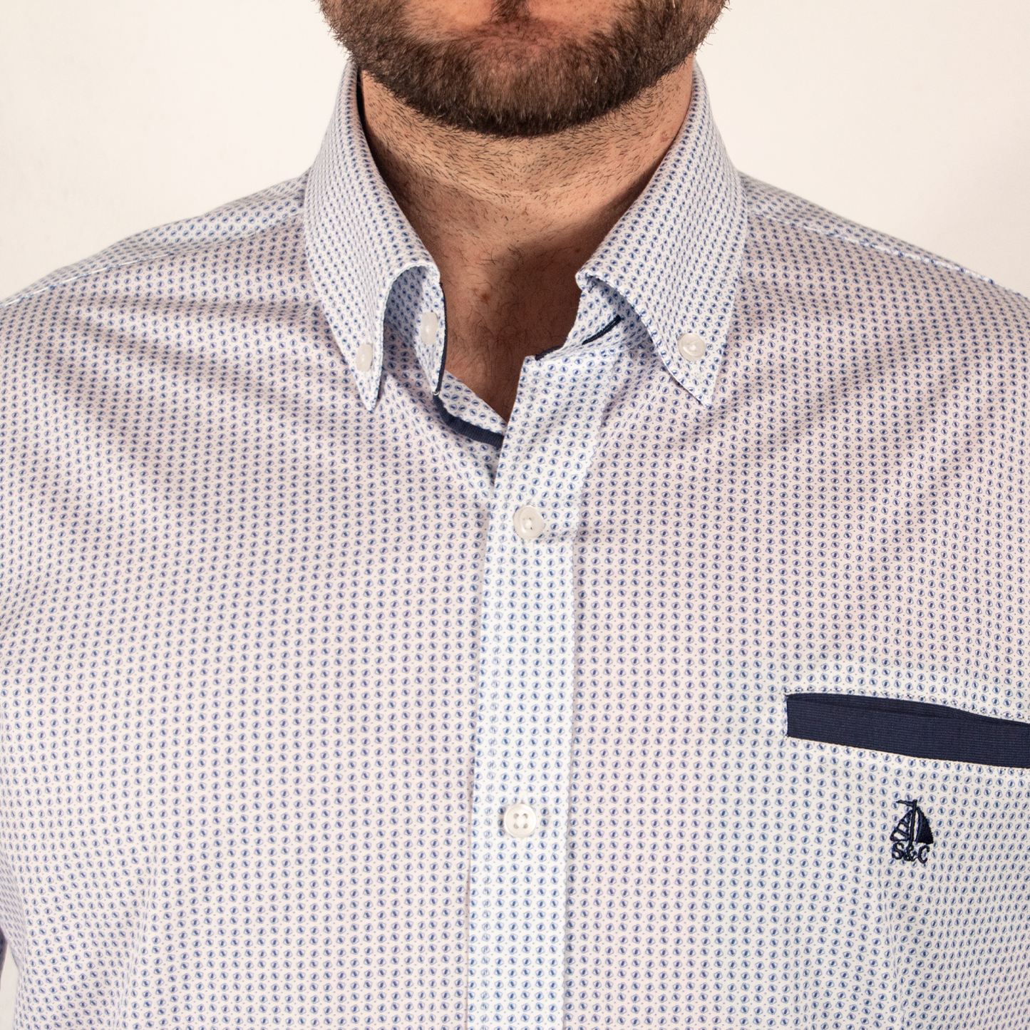 Camisa Hombre Manga Larga Estampado Marino