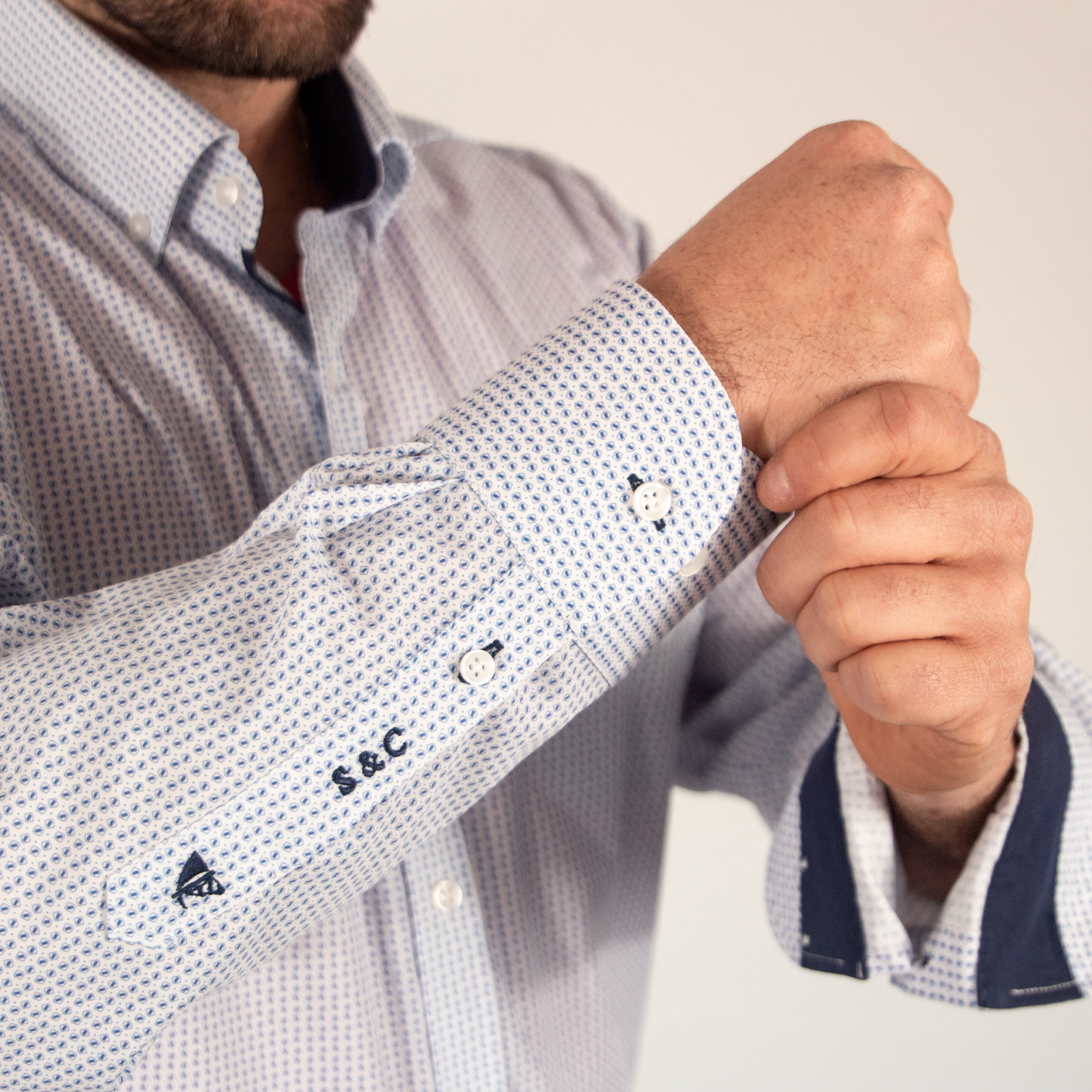 Camisa Hombre Manga Larga Estampado Marino