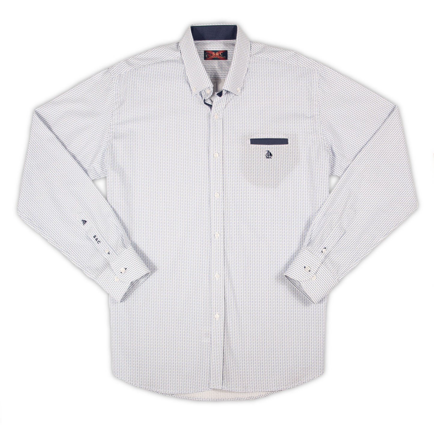 Camisa Hombre Manga Larga Estampado Marino