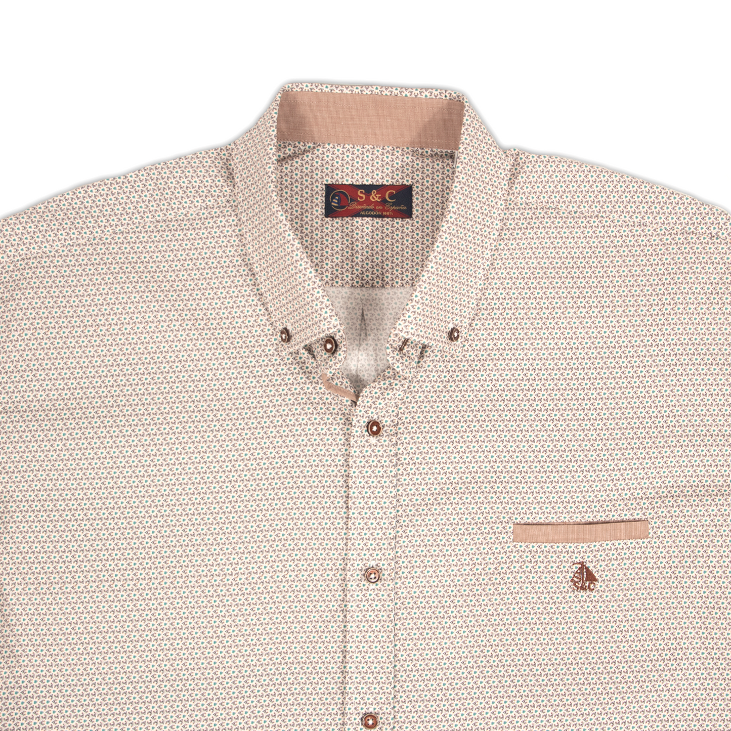 Camisa Hombre Manga Larga estampado Beige