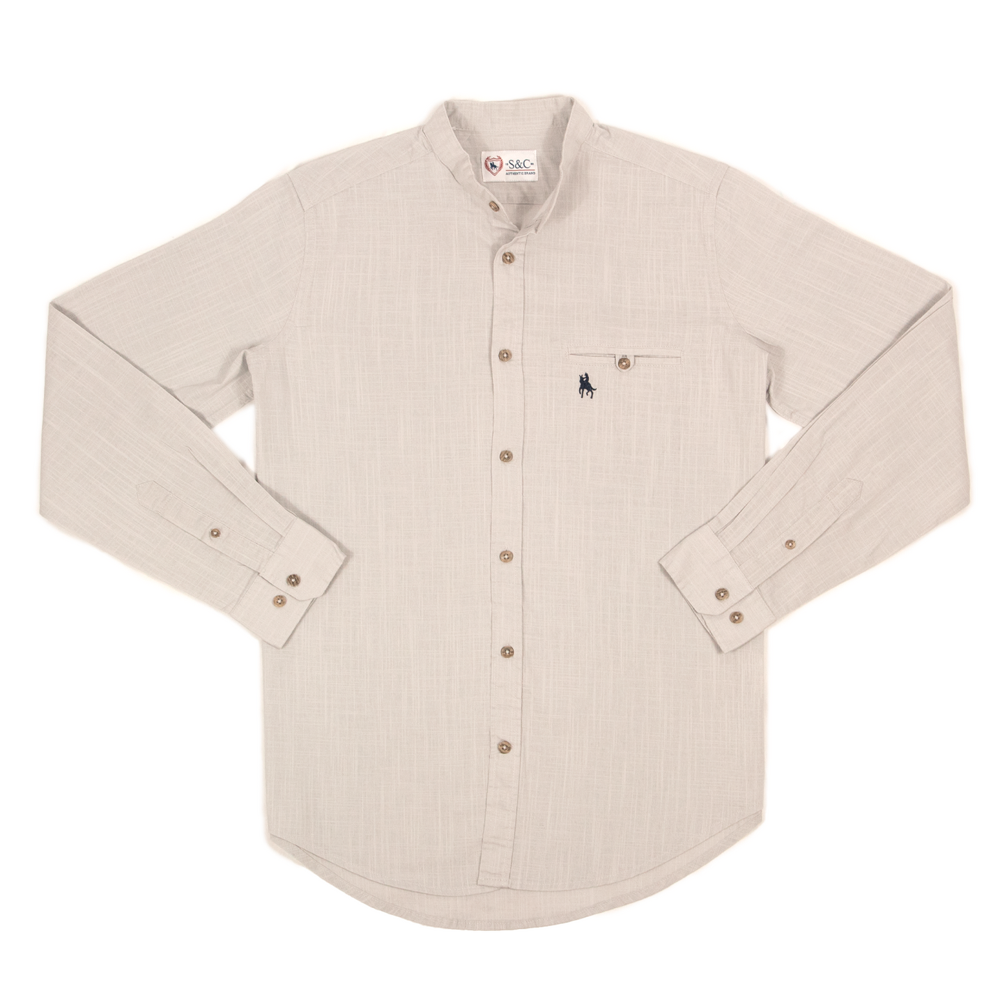 Camisa tipo lino cuello mao Gris