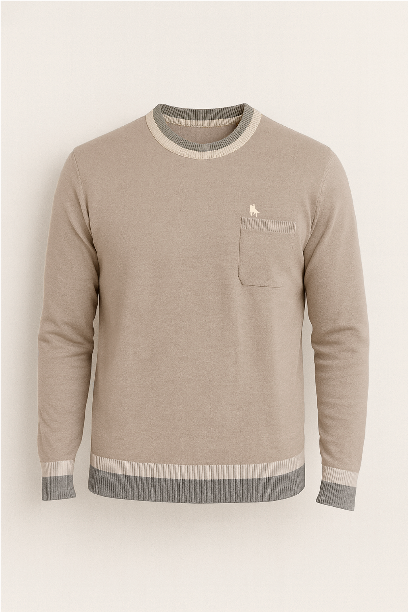 Jersey cuello redondo Beige con detalles de rayas