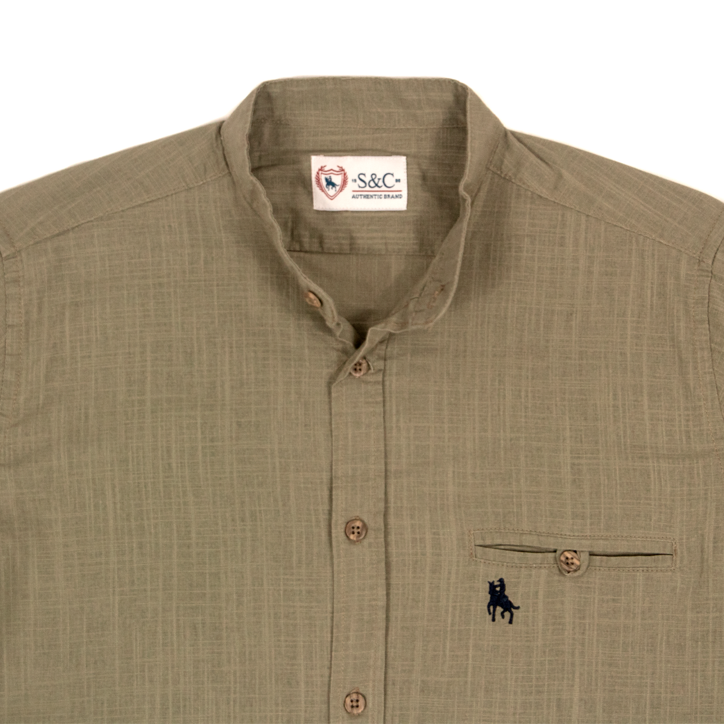 Camisa tipo lino cuello mao Kaki