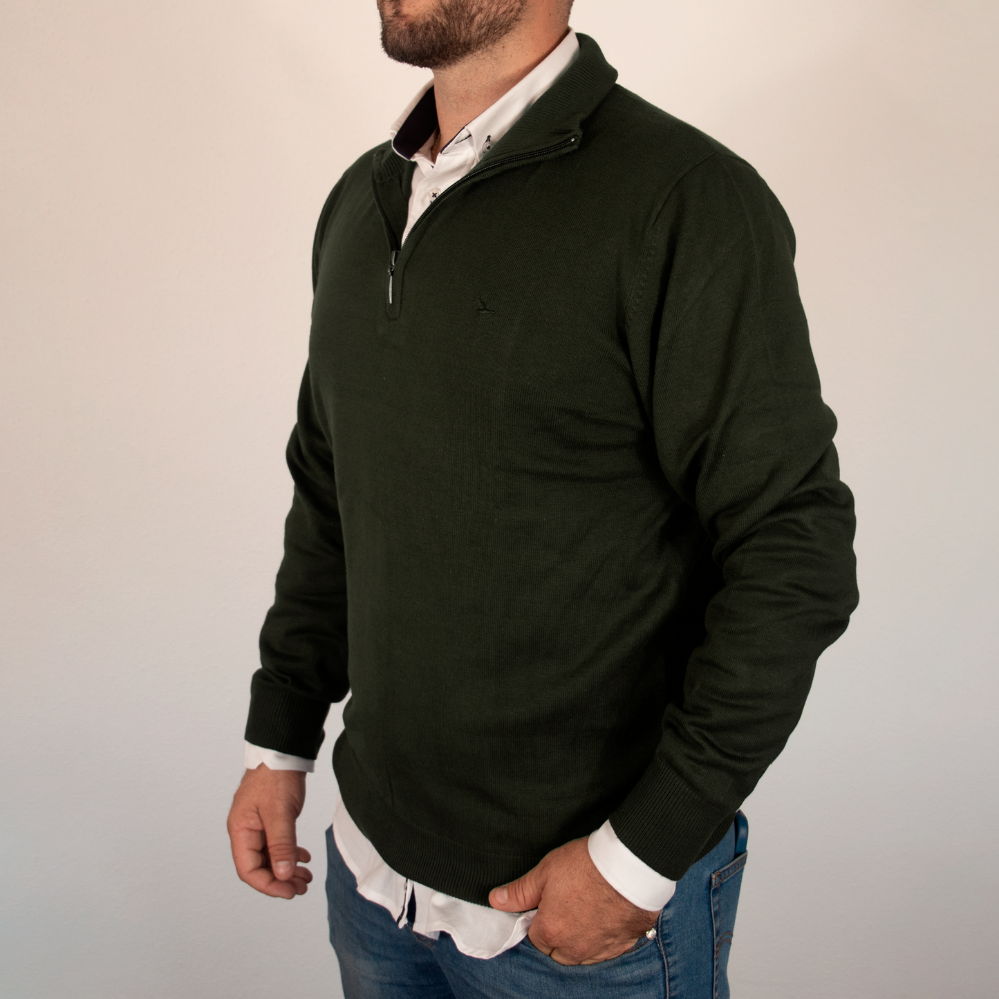Jersey Hombre Kaki Media Cremallera Básico