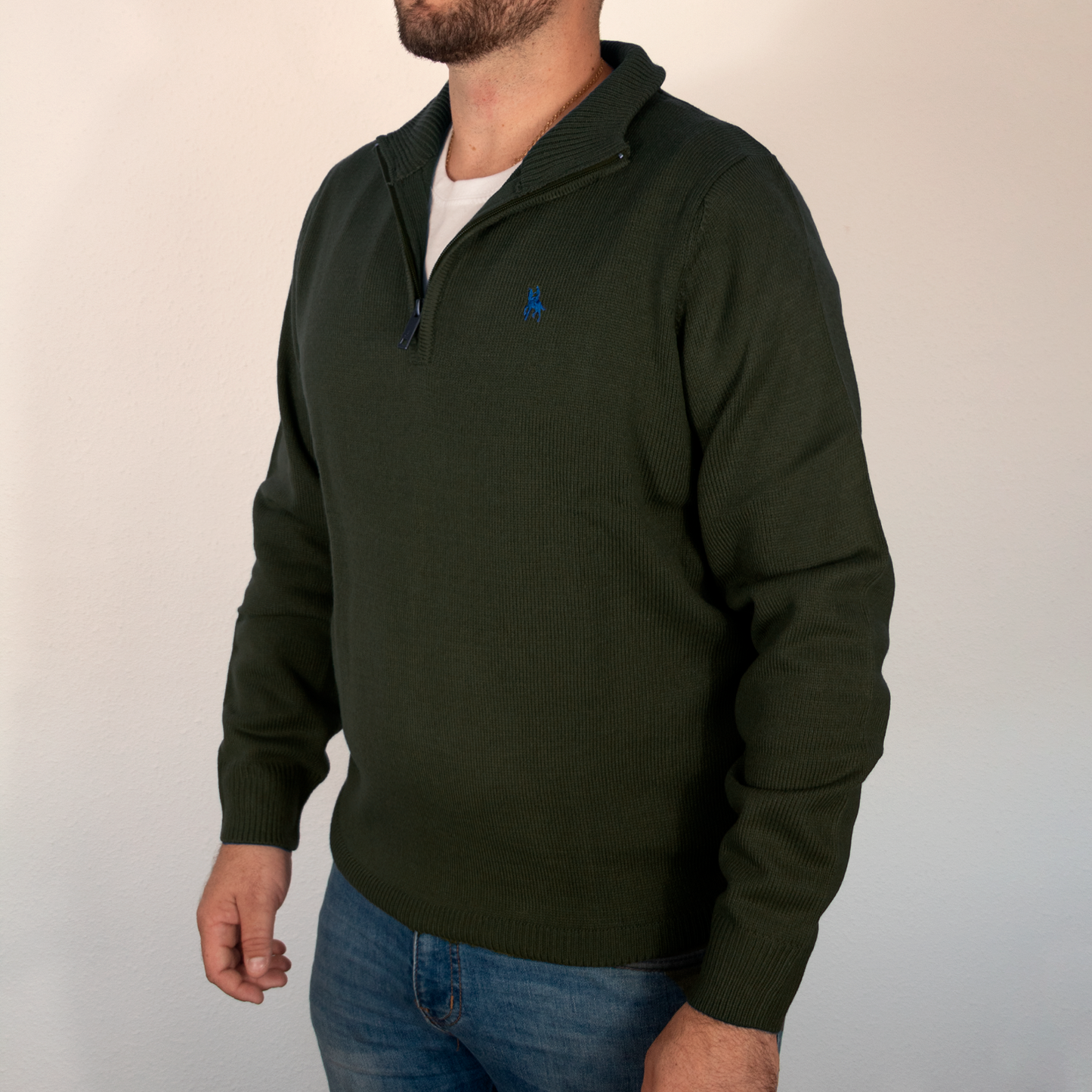 Jersey Hombre Kaki Media Cremallera