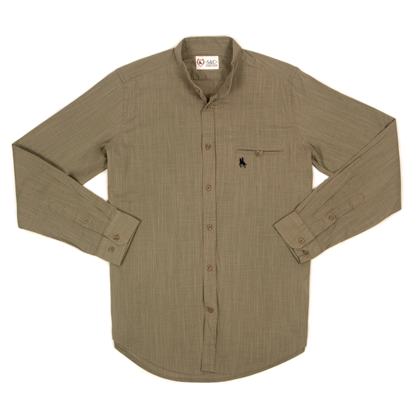 Camisa tipo lino cuello mao Kaki