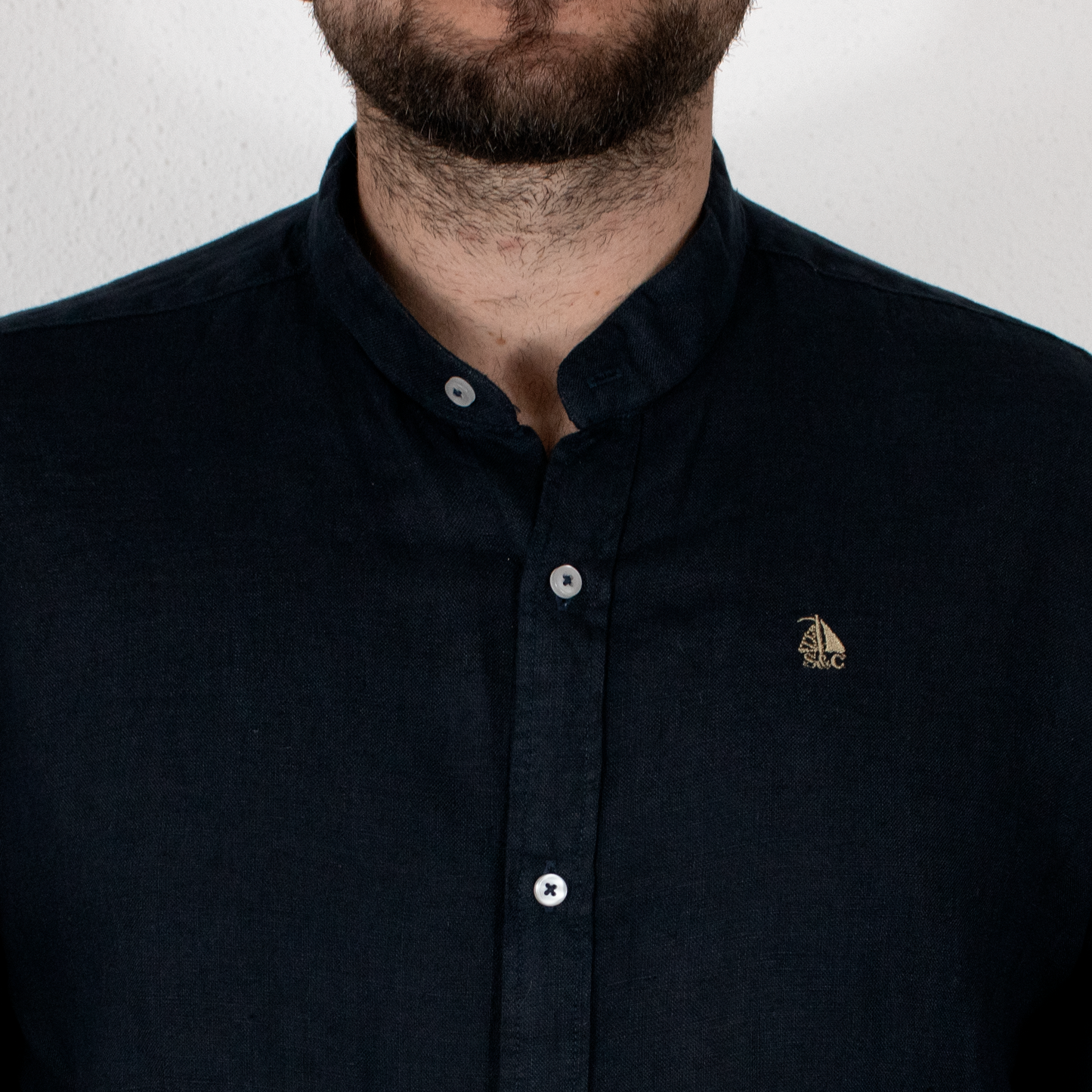 Camisa Hombre Manga Larga Lino Marino