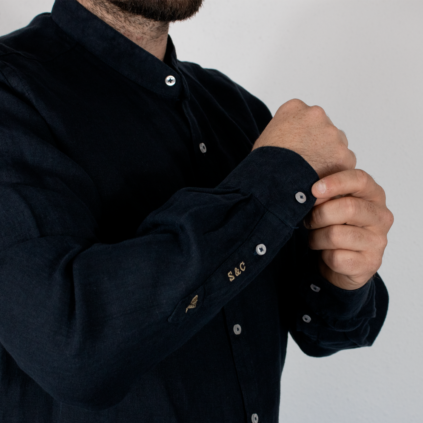 Camisa Hombre Manga Larga Lino Marino