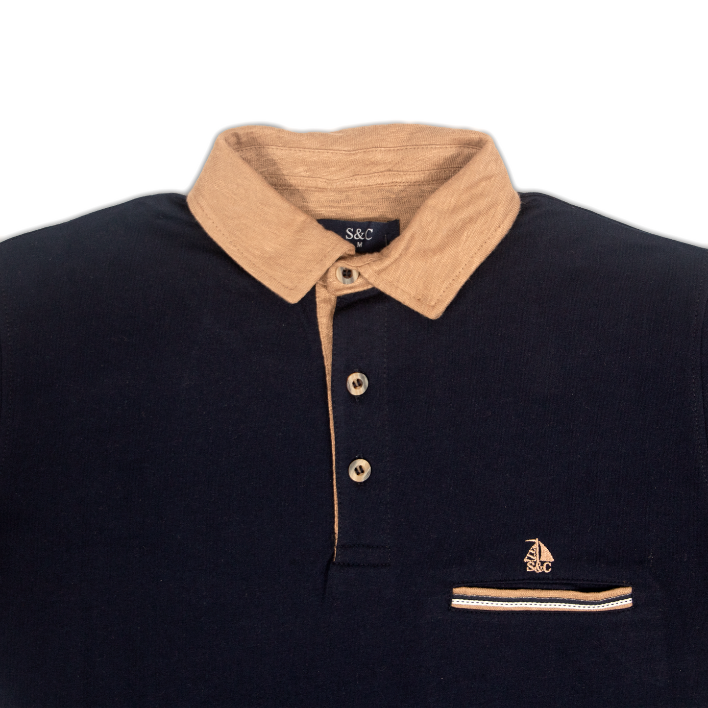Polo Hombre Manga Larga Marino detalles beige