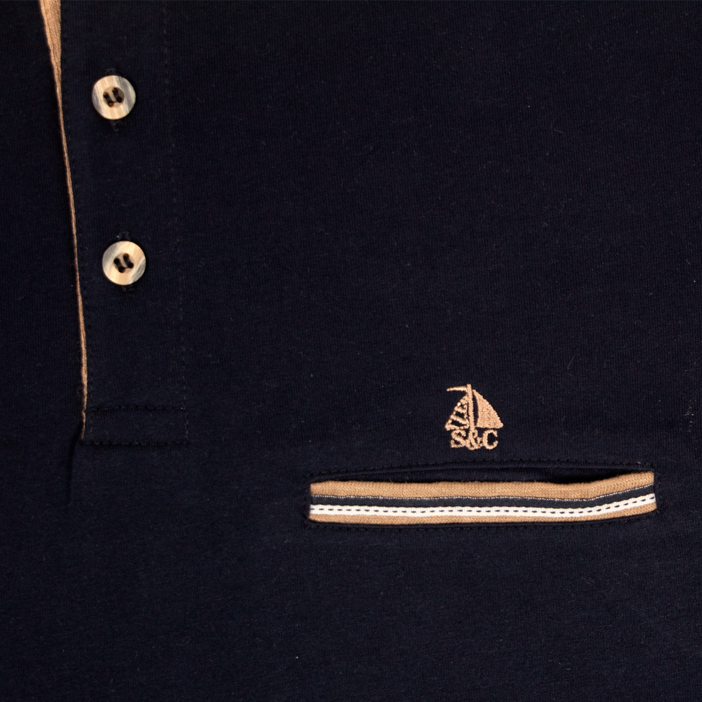 Polo Hombre Manga Larga Marino detalles beige