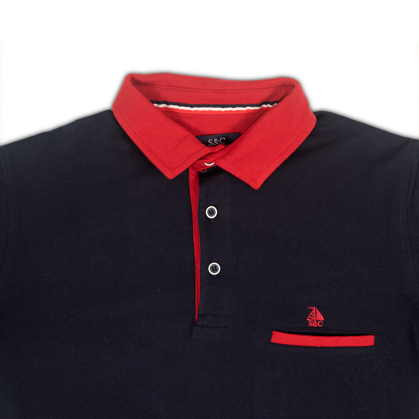 Polo Hombre Manga Larga Marino detalles Rojos