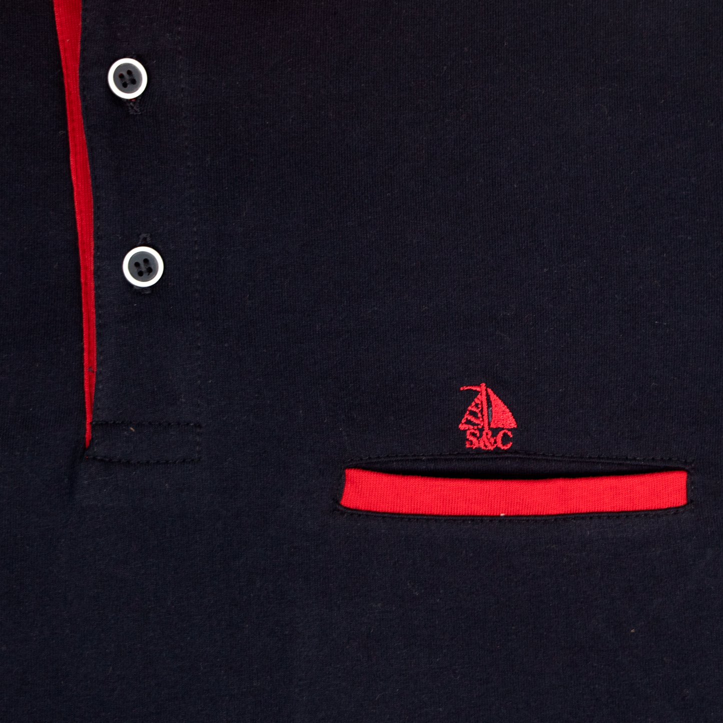 Polo Hombre Manga Larga Marino detalles Rojos