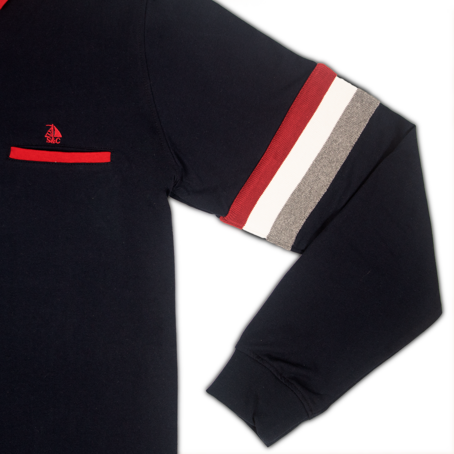 Polo Hombre Manga Larga Marino detalles Rojos