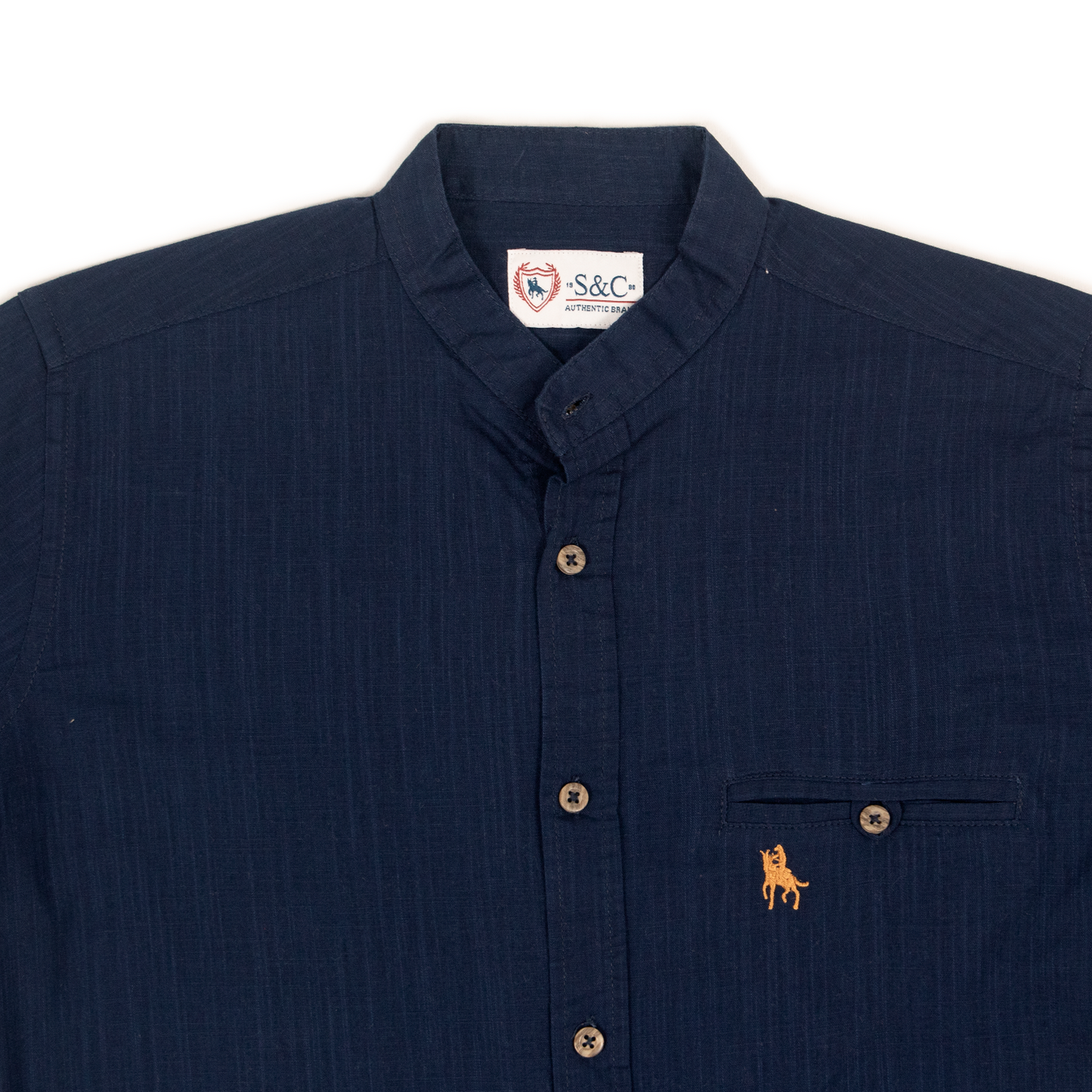 Camisa tipo lino cuello mao Marino