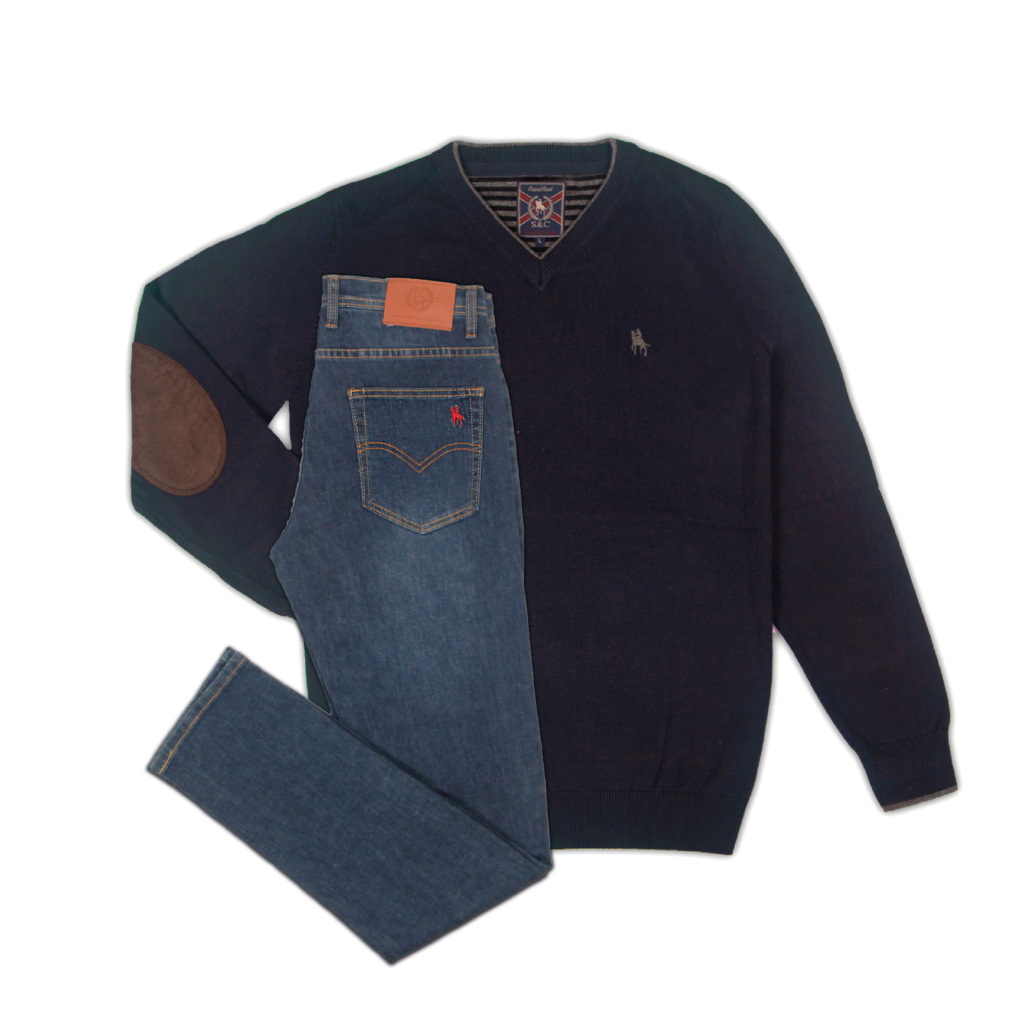 Conjunto Hombre Jersey Cuello Pico con Coderas y Vaquero Medio Ibiza