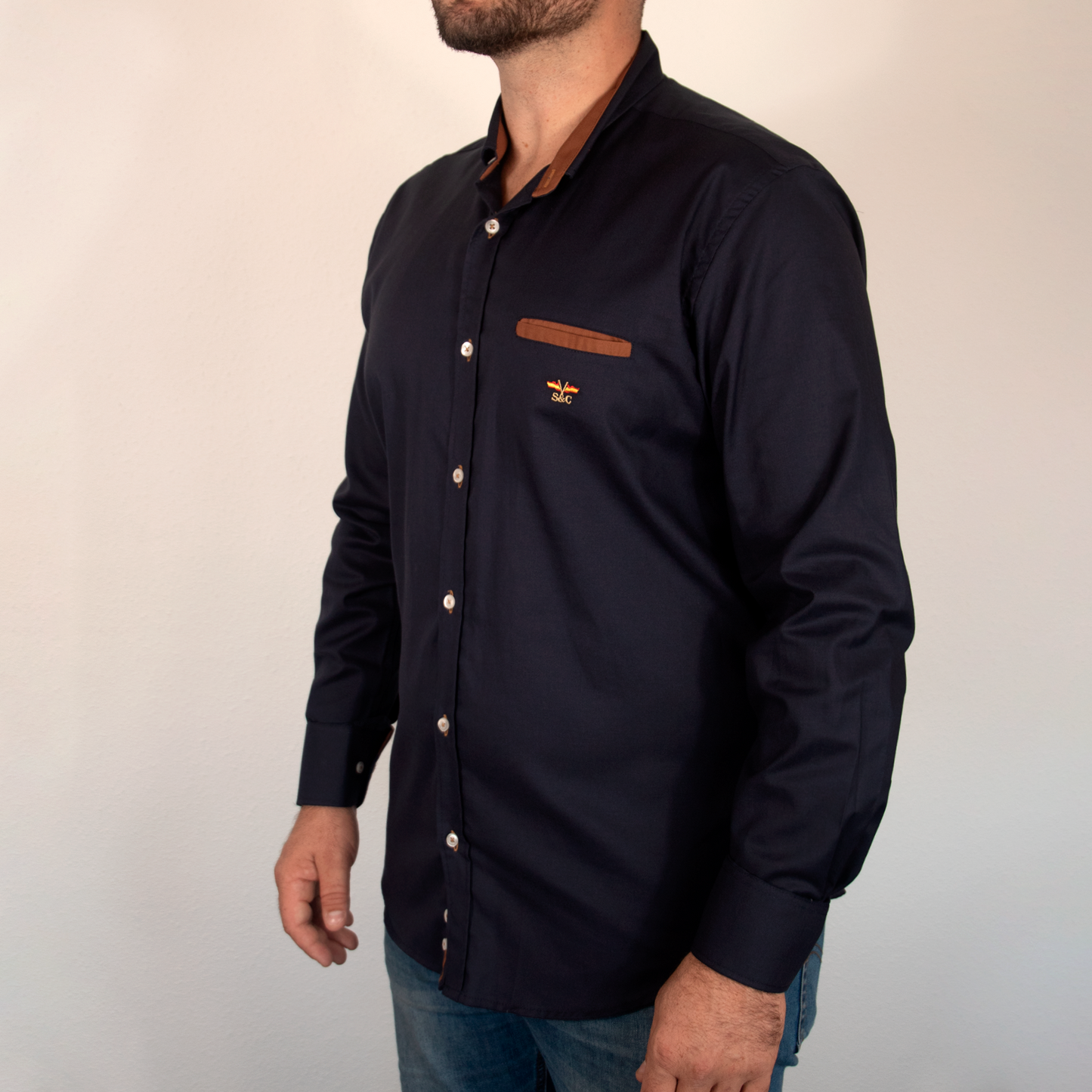Camisa Hombre Manga Larga Marino Lisa