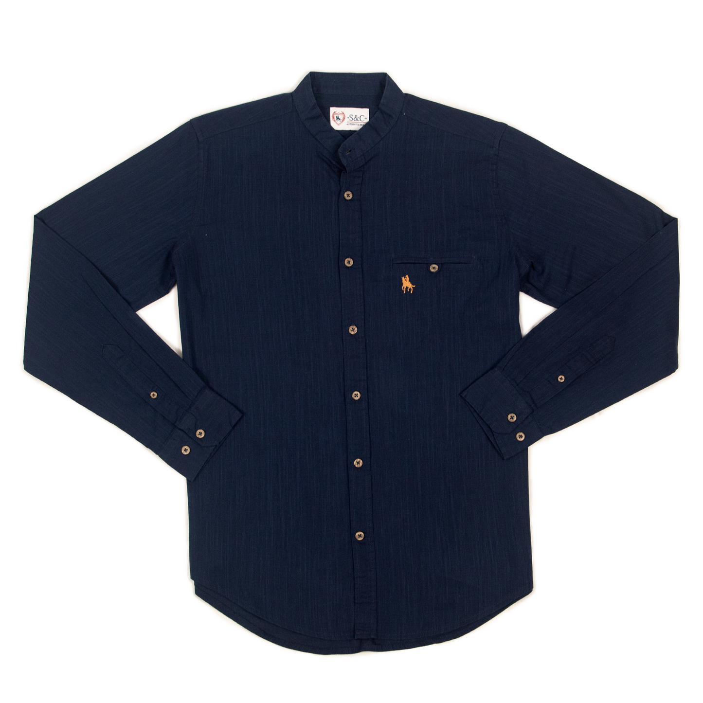 Camisa tipo lino cuello mao Marino