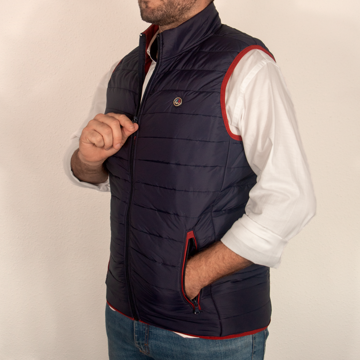 Chaleco Hombre Acolchado Marino Rayas