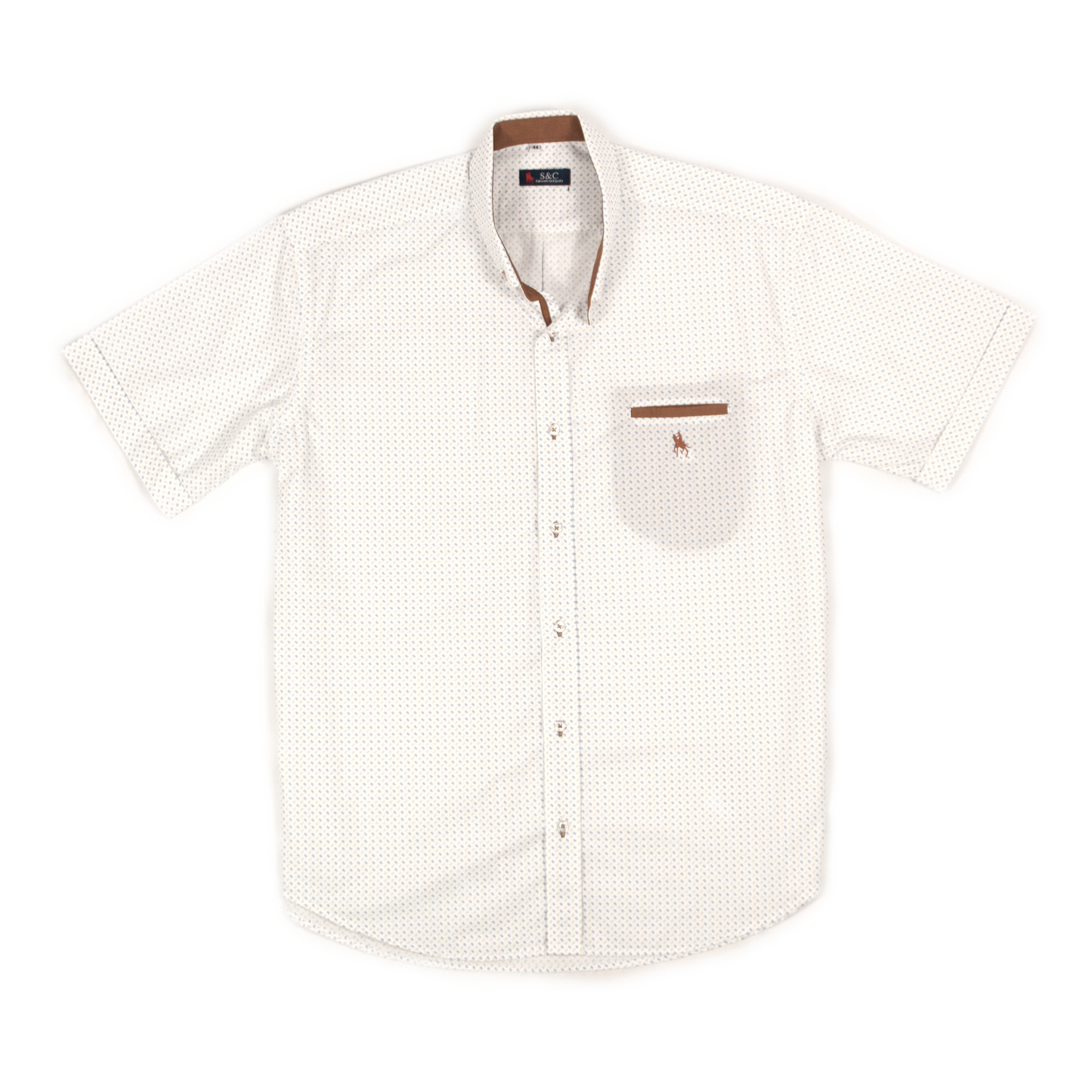Camisa Hombre Manga Corta Detalles Marrones