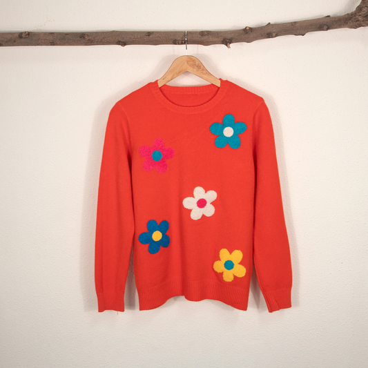 Jersey de Mujer Naranja con Flores de Colores