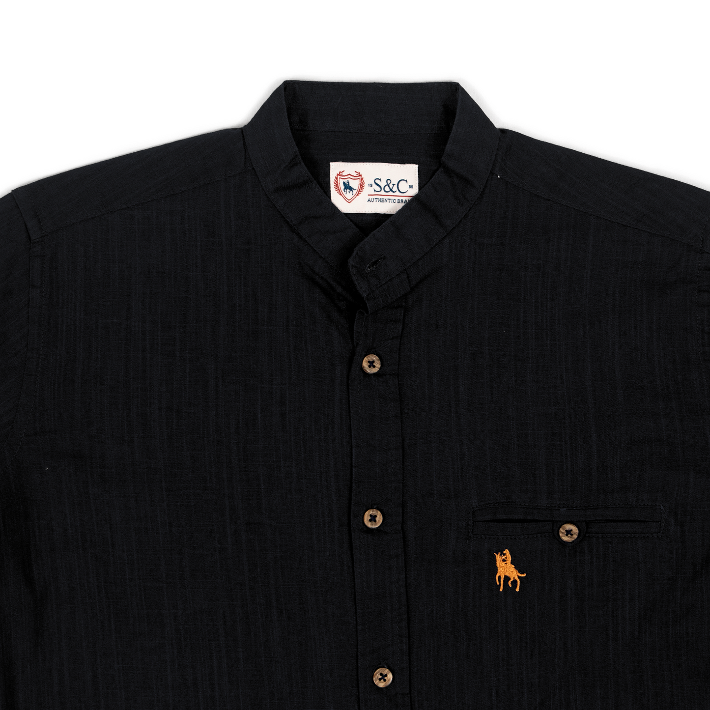 Camisa tipo lino cuello mao Negro