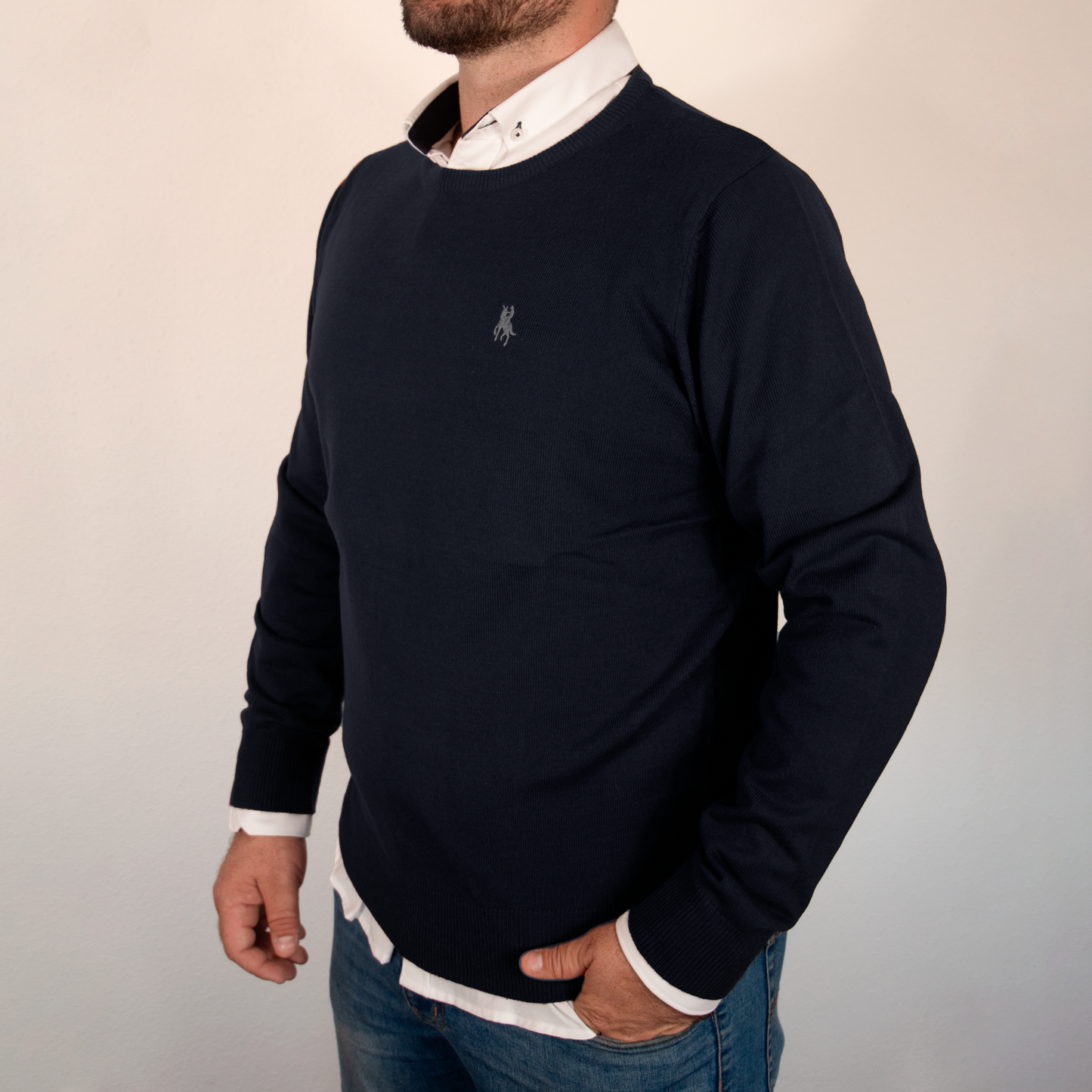 Jersey Hombre Marino Cuello Redondo Básico