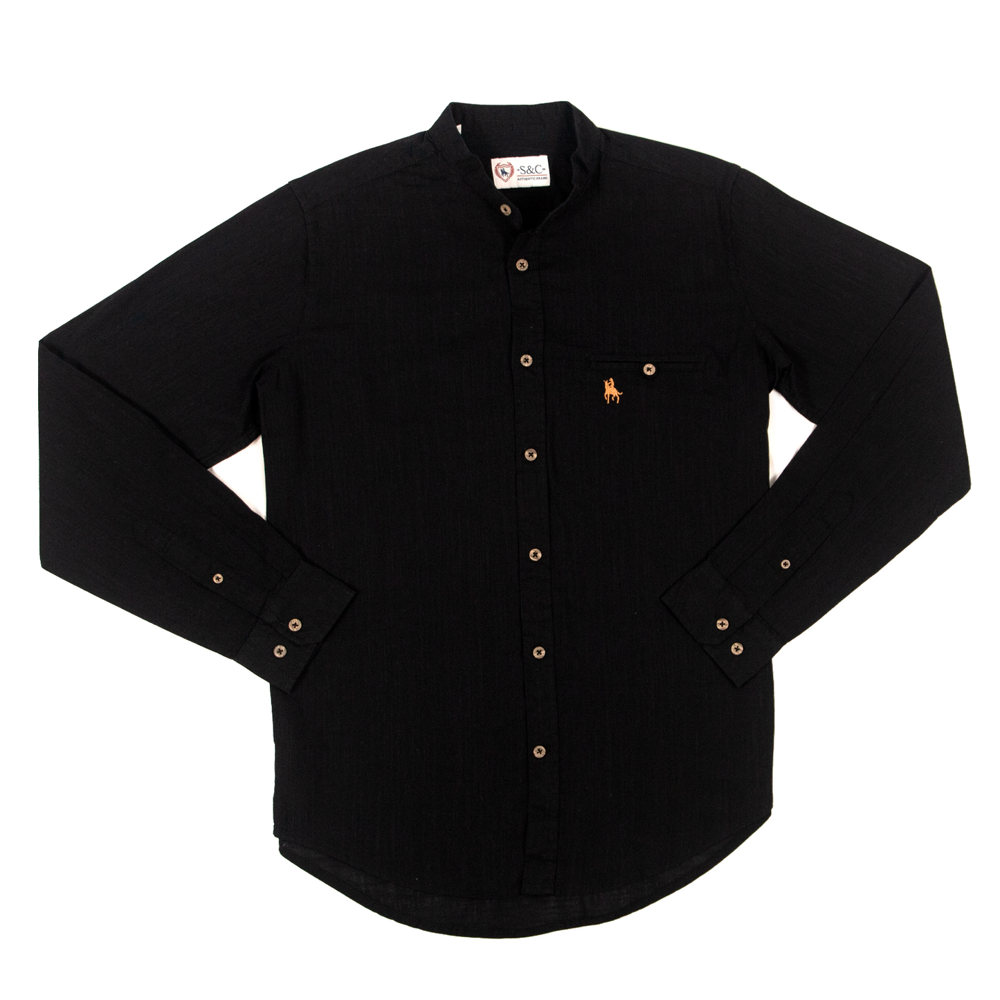 Camisa tipo lino cuello mao Negro