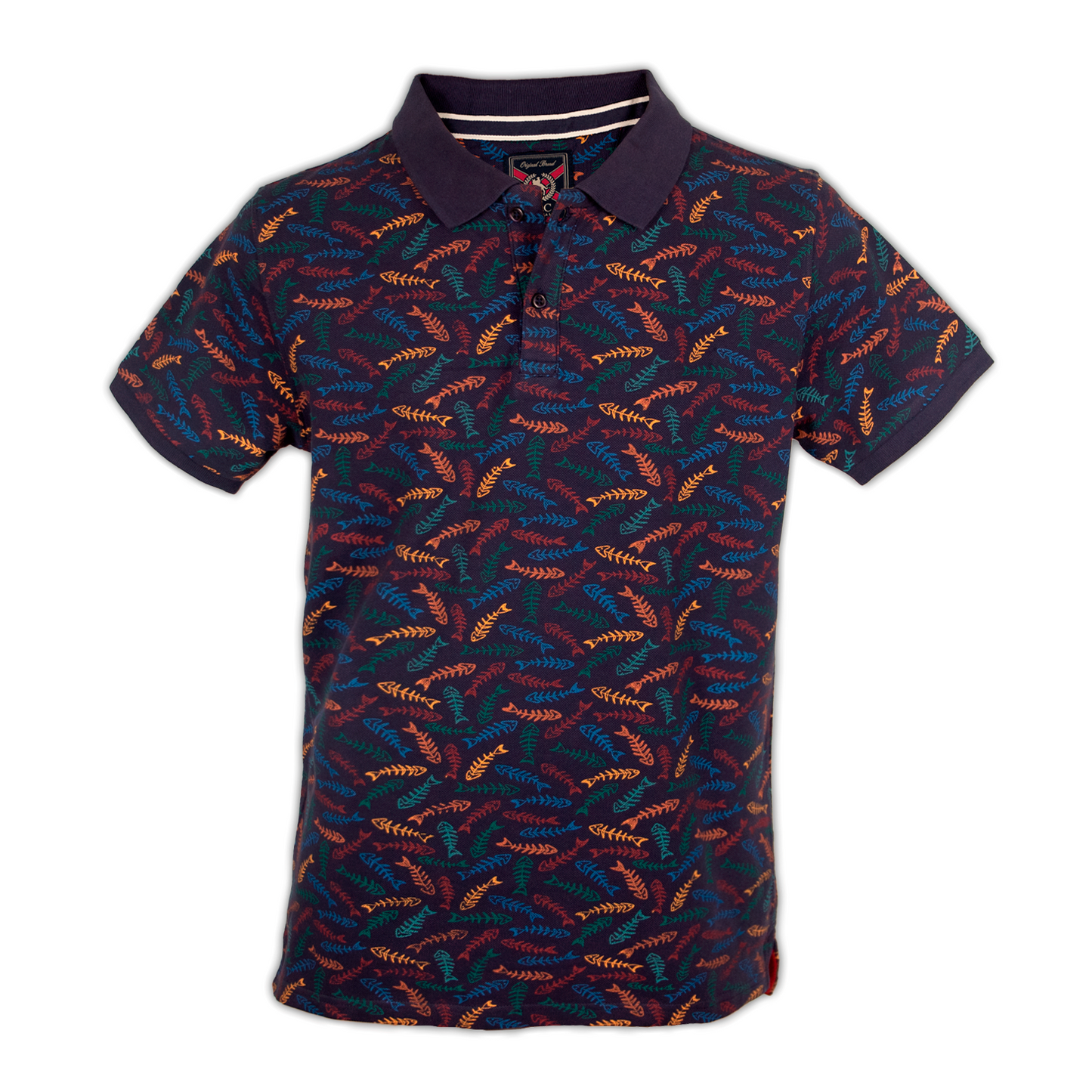 Polo de hombre de manga corta marino con estampado de peces
