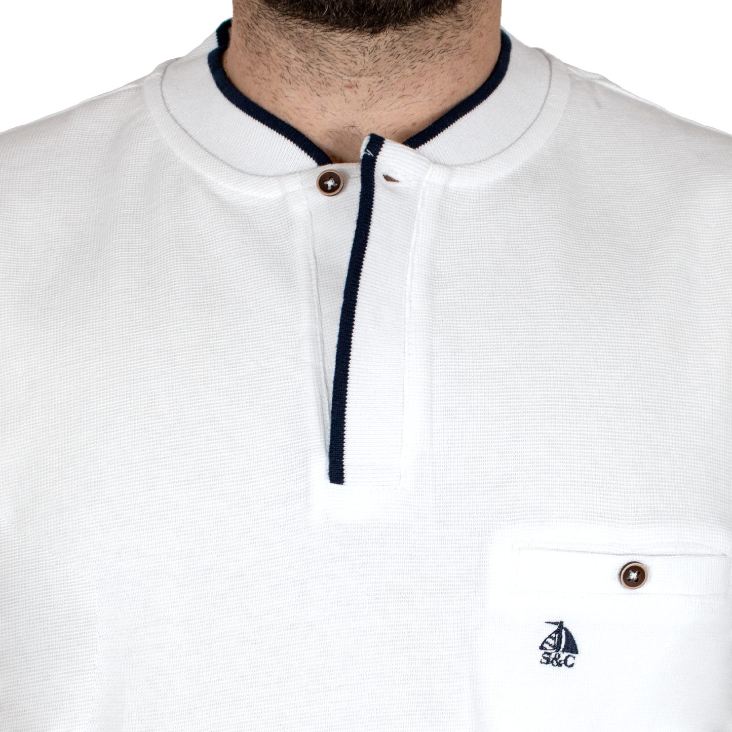 Polo hombre manga corta cuello mao Blanco liso