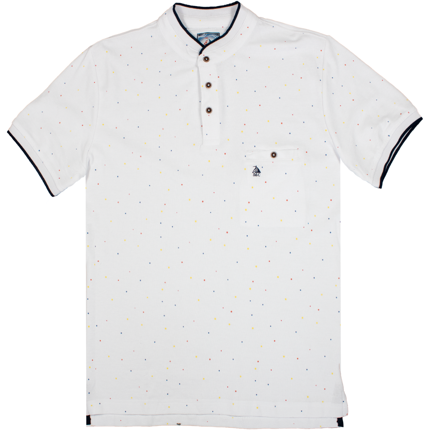 Polo hombre manga corta cuello mao Blanco con puntitos