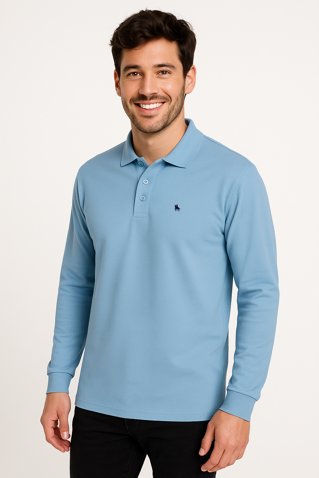 Polo manga larga Celeste
