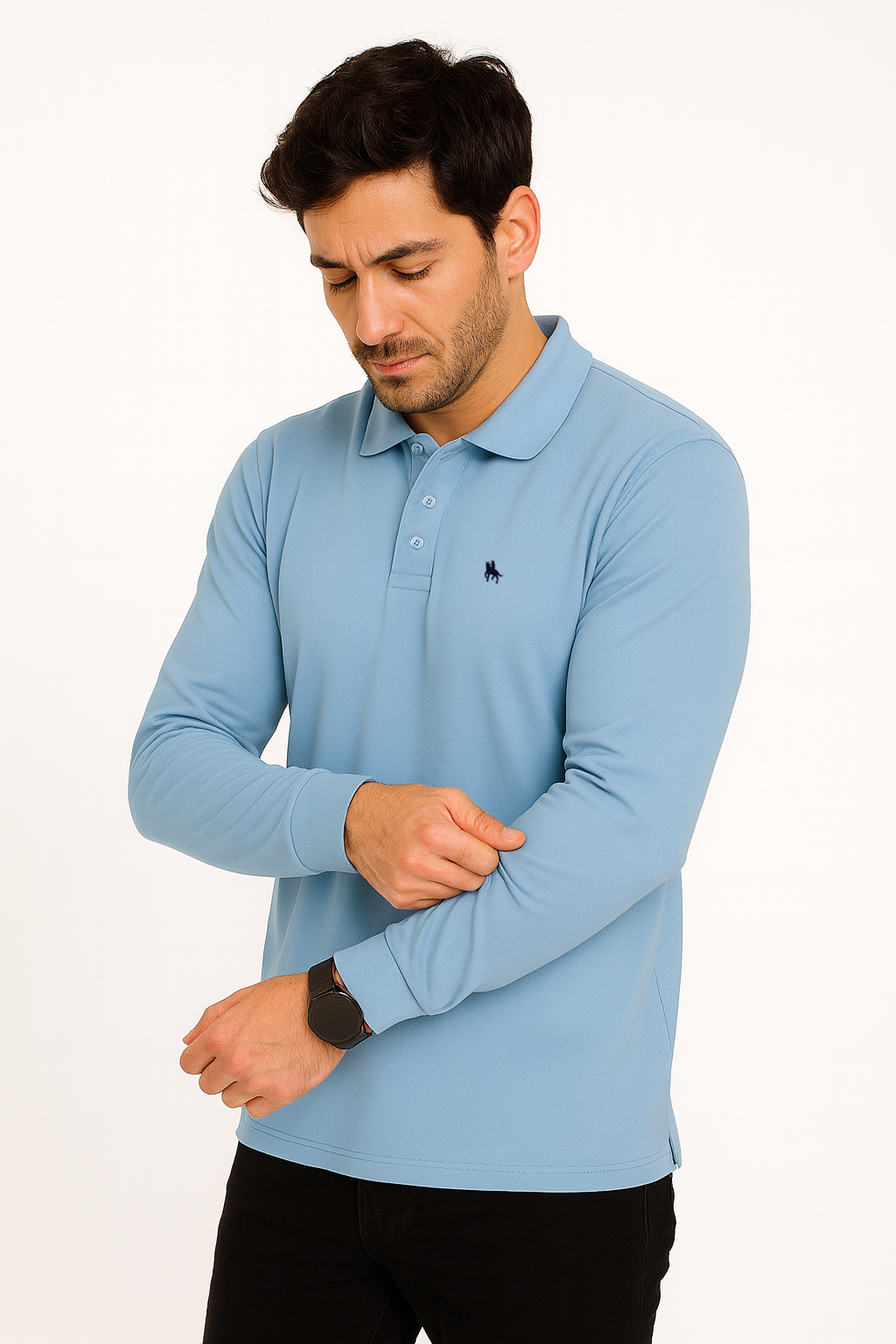 Polo manga larga Celeste