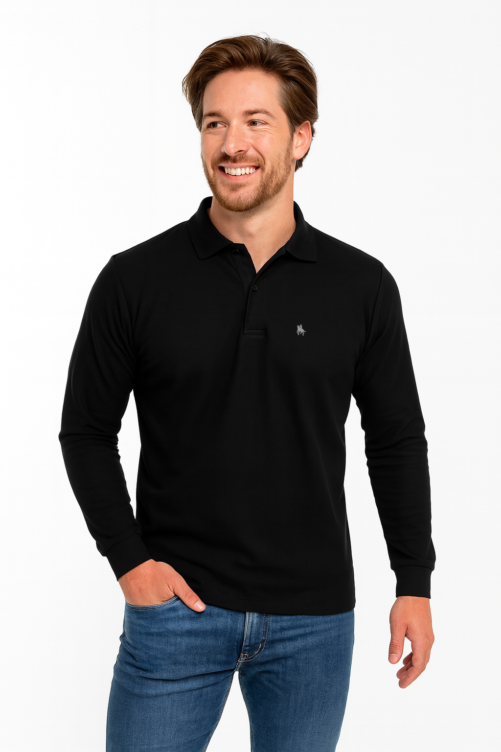 Polo manga larga Negro