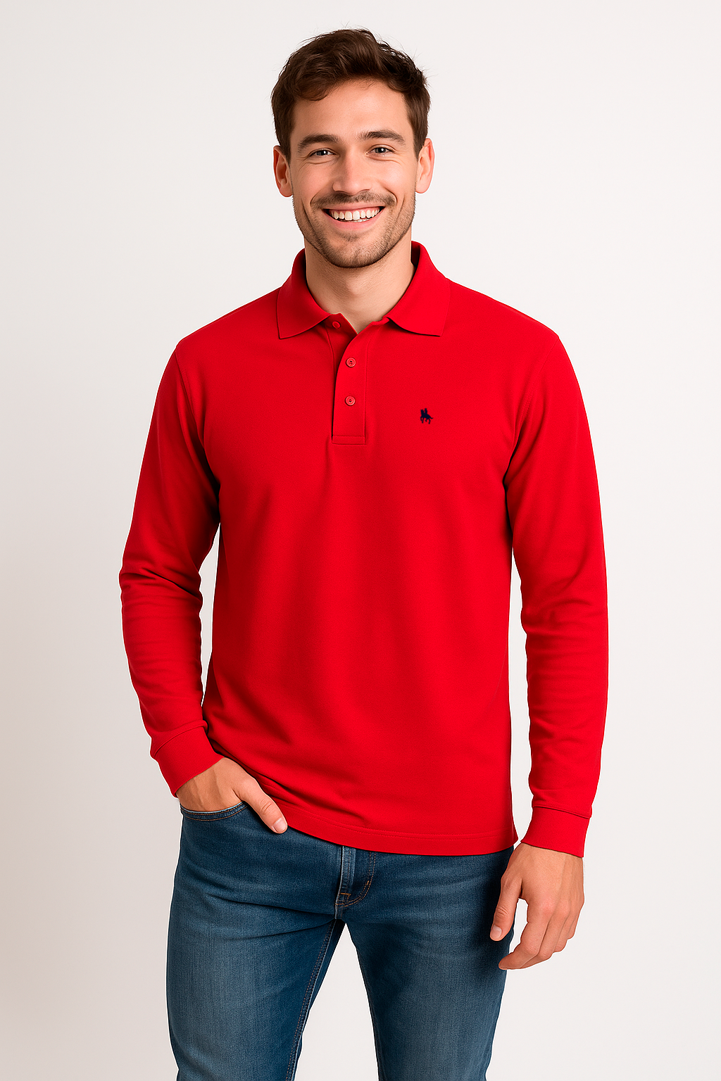 Polo manga larga Rojo