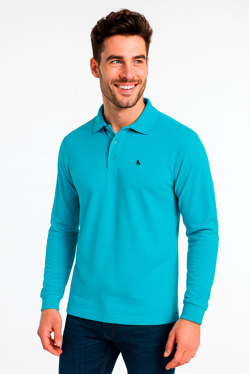 Polo manga larga Turquesa