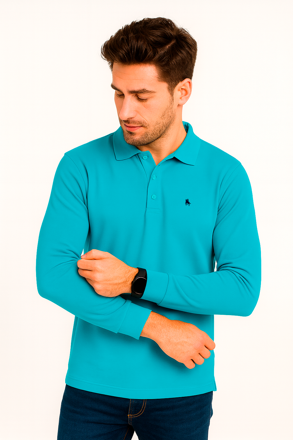 Polo manga larga Turquesa
