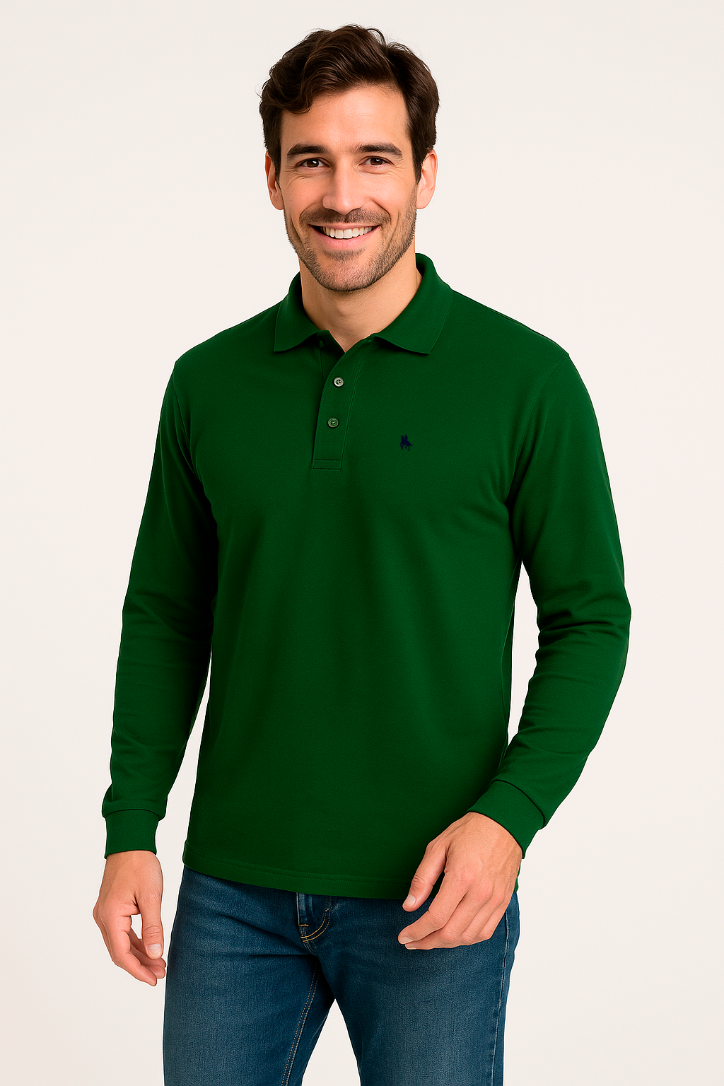 Polo manga larga Verde Botella