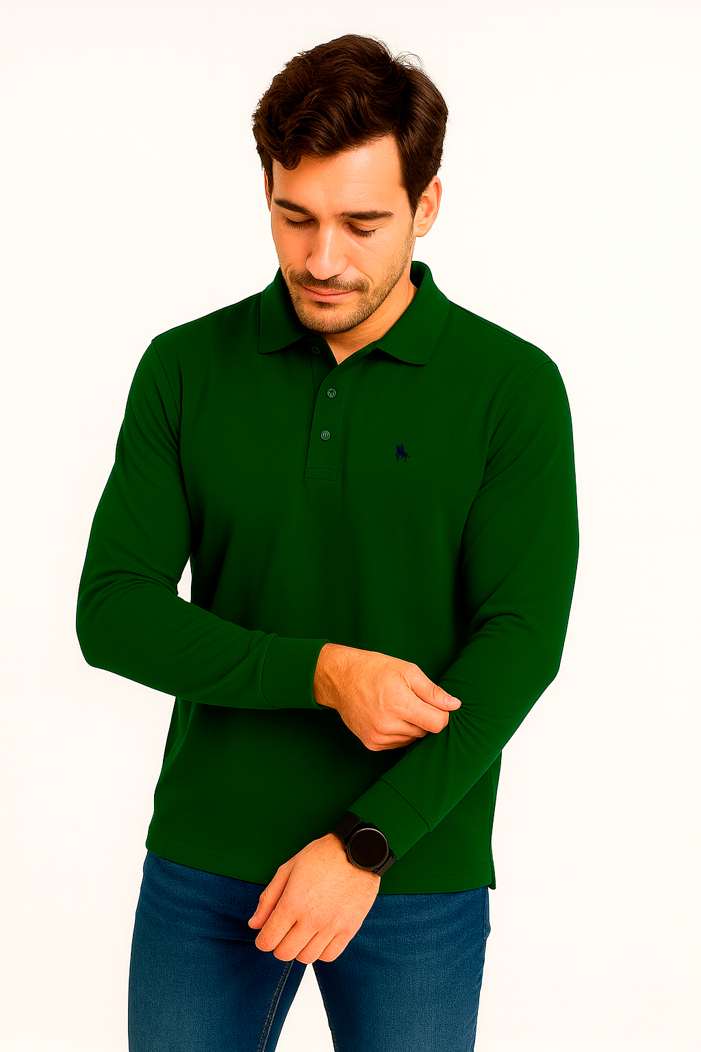 Polo manga larga Verde Botella