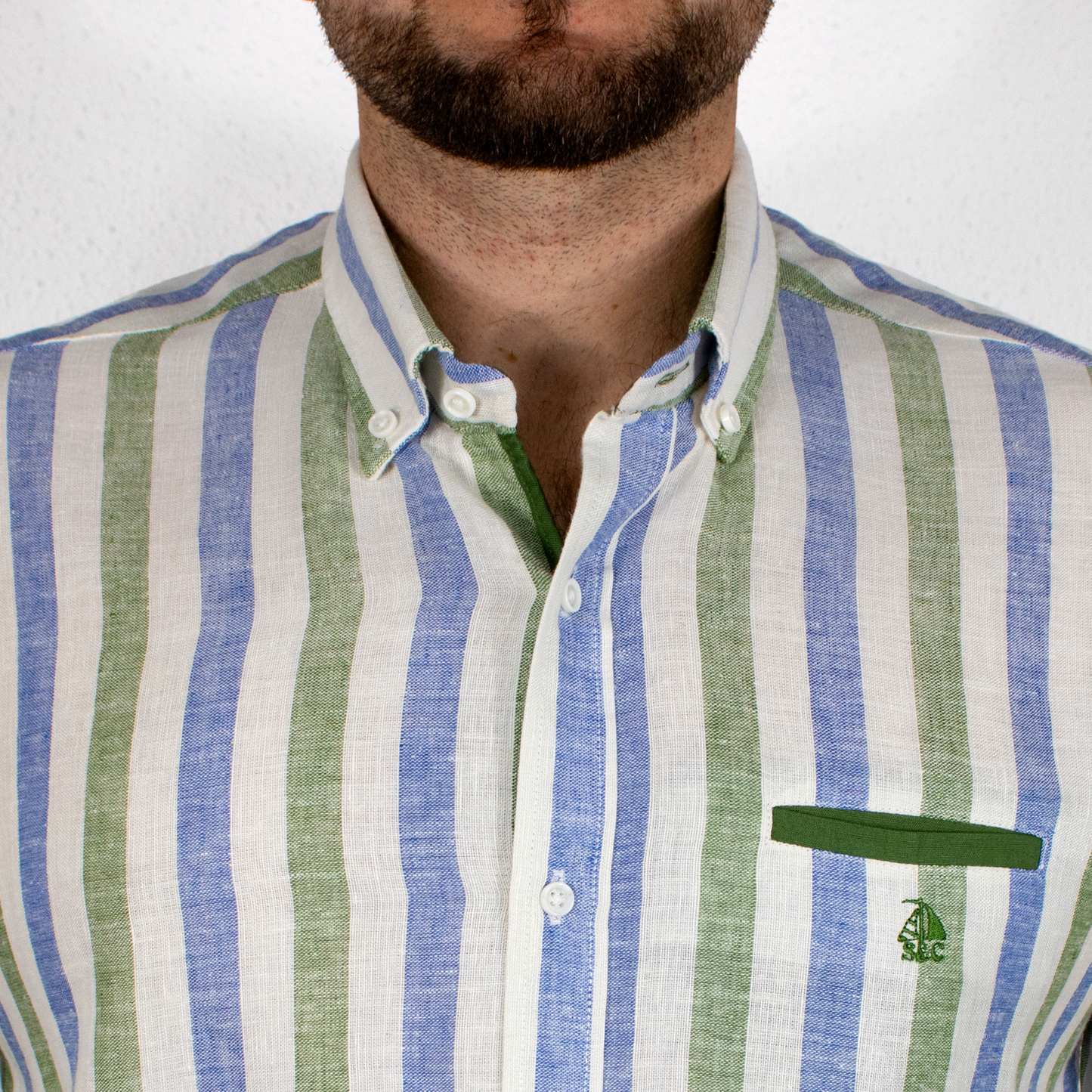 Camisa Hombre Manga Larga Rayas Verdes y Moradas