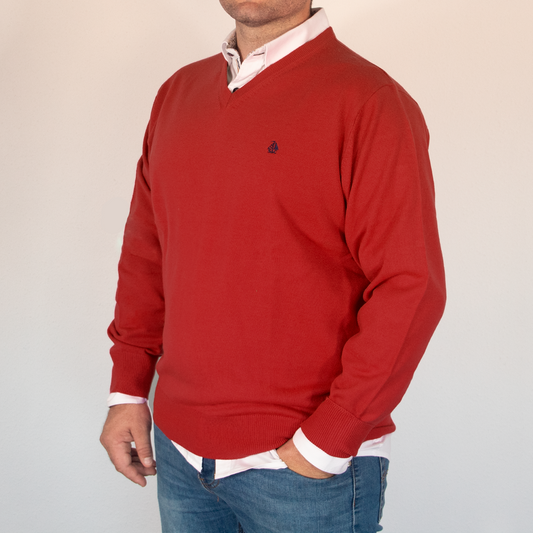 Jersey Hombre Cuello Pico Rojo