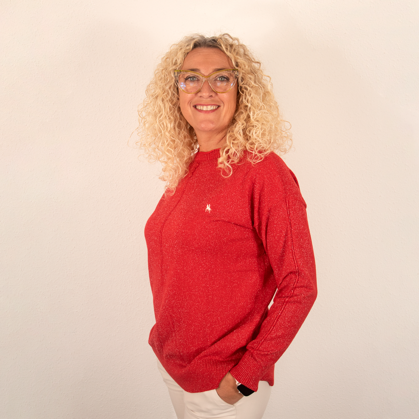 Jersey Mujer Rojo Destellos con Detalles de Botones