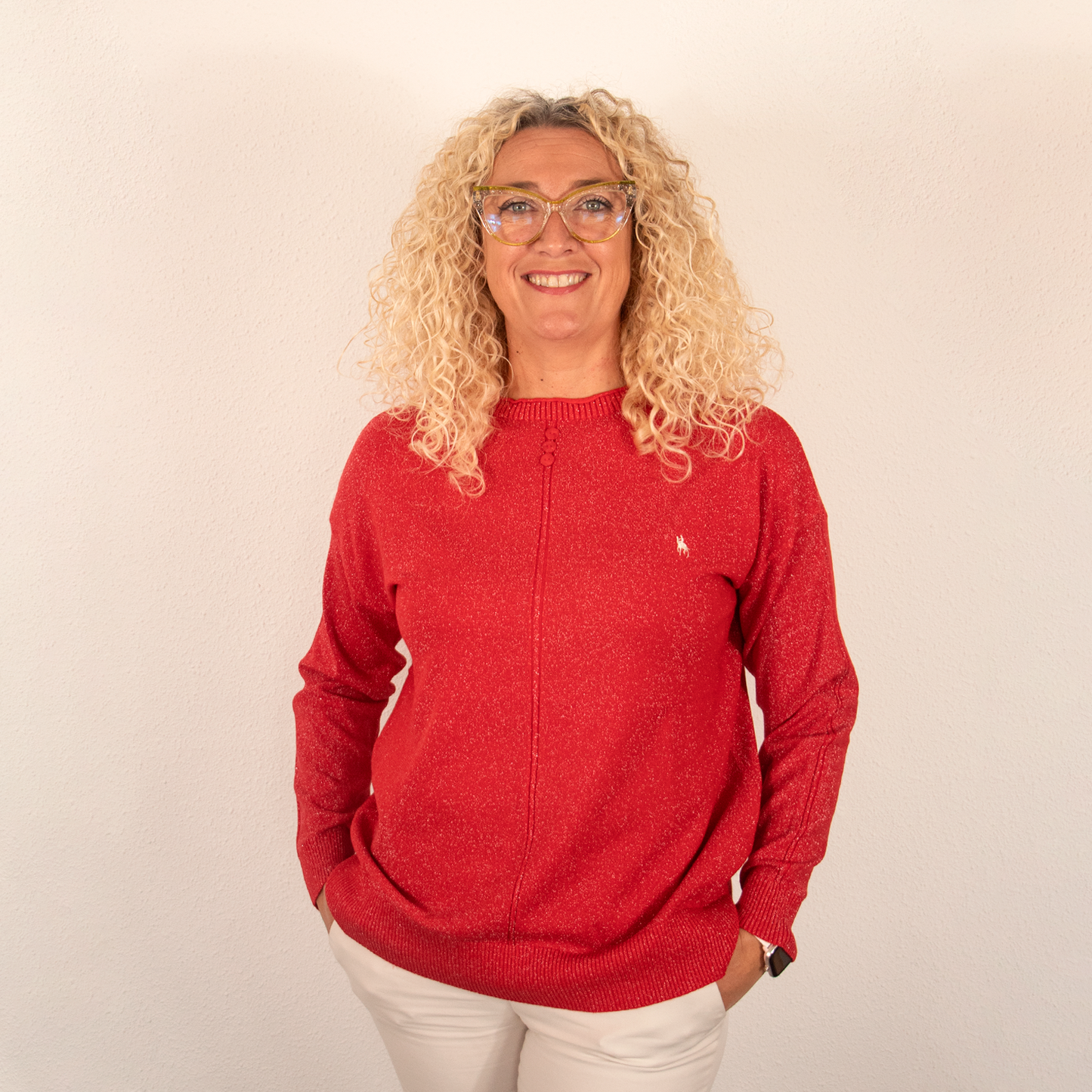 Jersey Mujer Rojo Destellos con Detalles de Botones