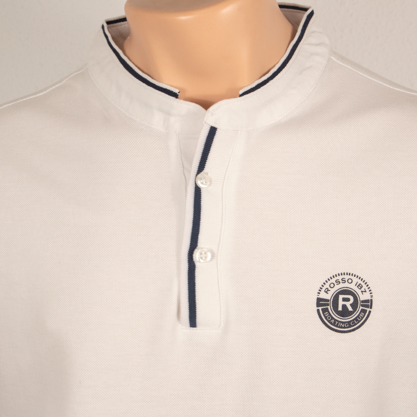 Polo Blanco hombre de manga corta cuello mao