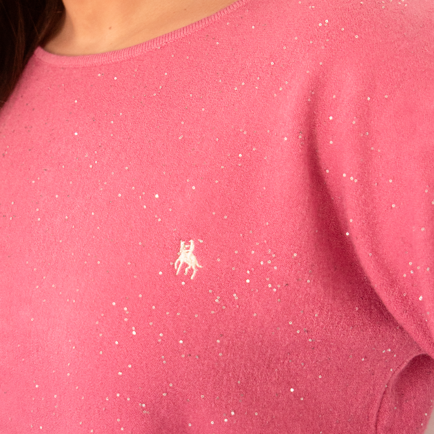 Jersey Mujer Marrón Destellos con Detalles de Corazones