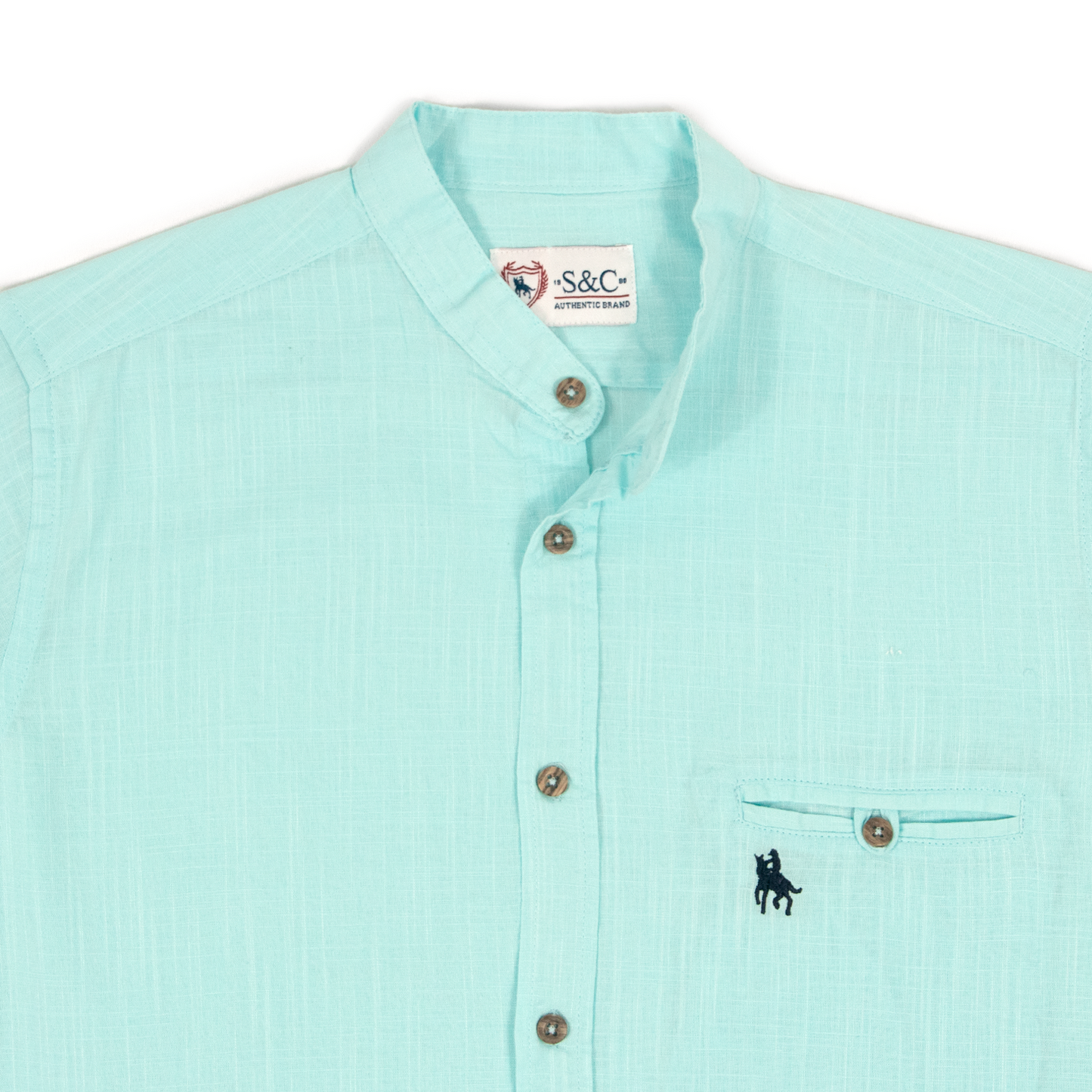 Camisa tipo lino cuello mao Agua