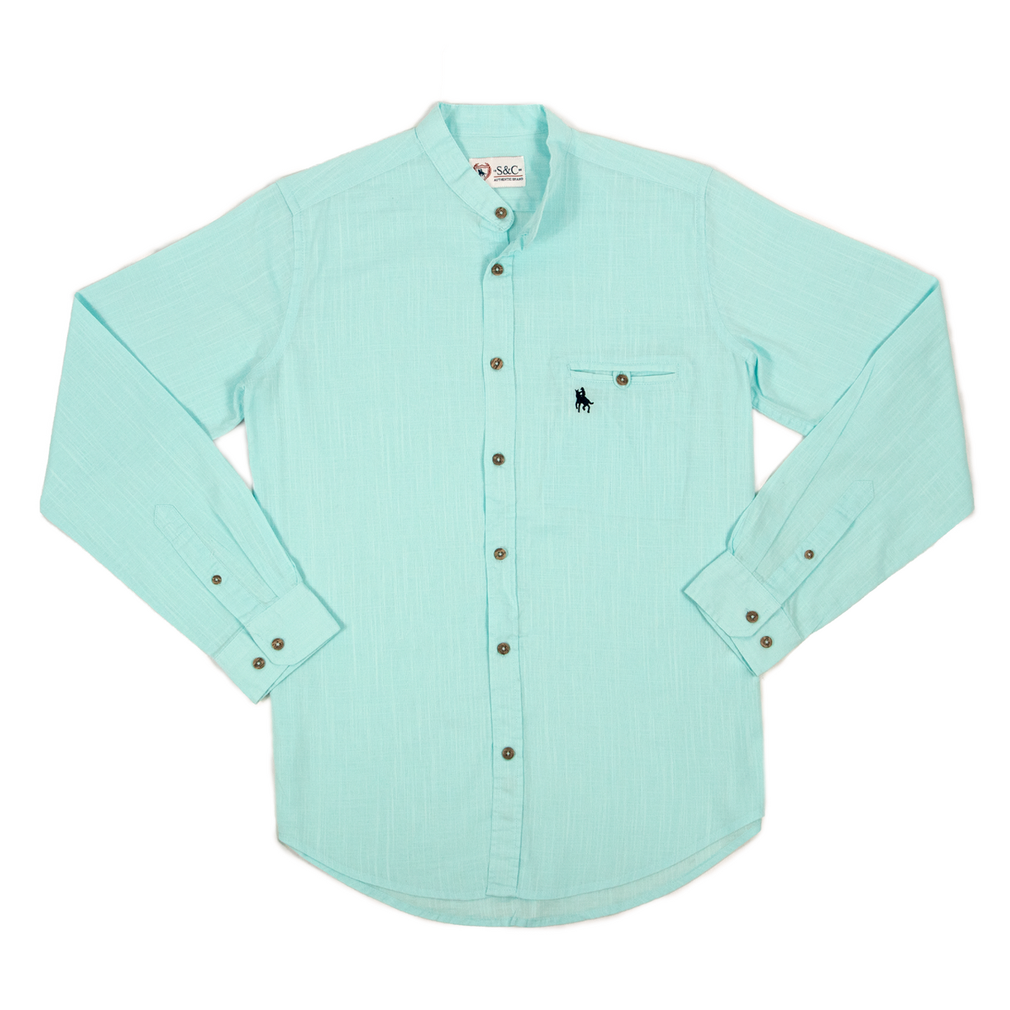 Camisa tipo lino cuello mao Agua