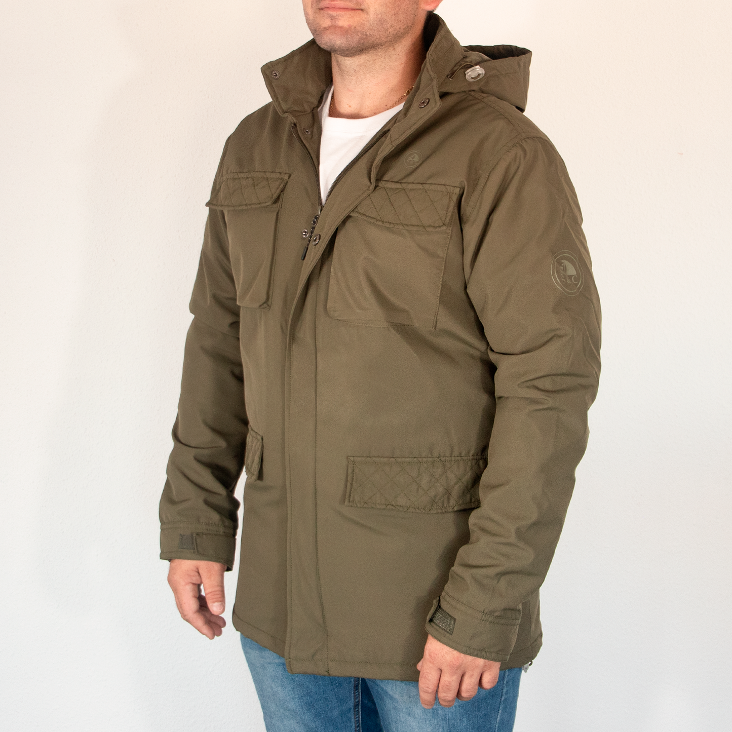 Chaqueta Hombre Beige Multibolsillos Con Capucha